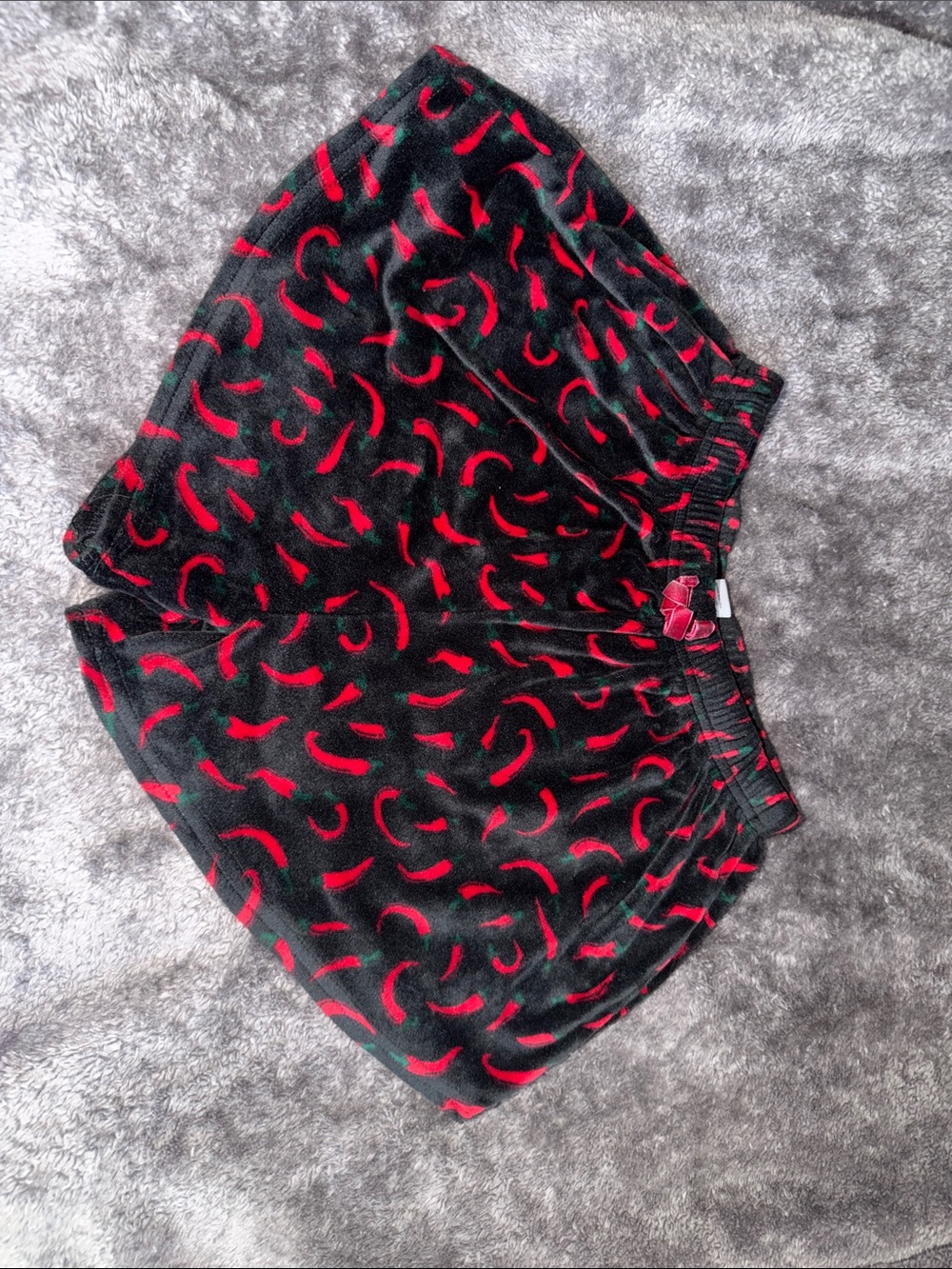 Black Velvet Shorts with Red Chili Print